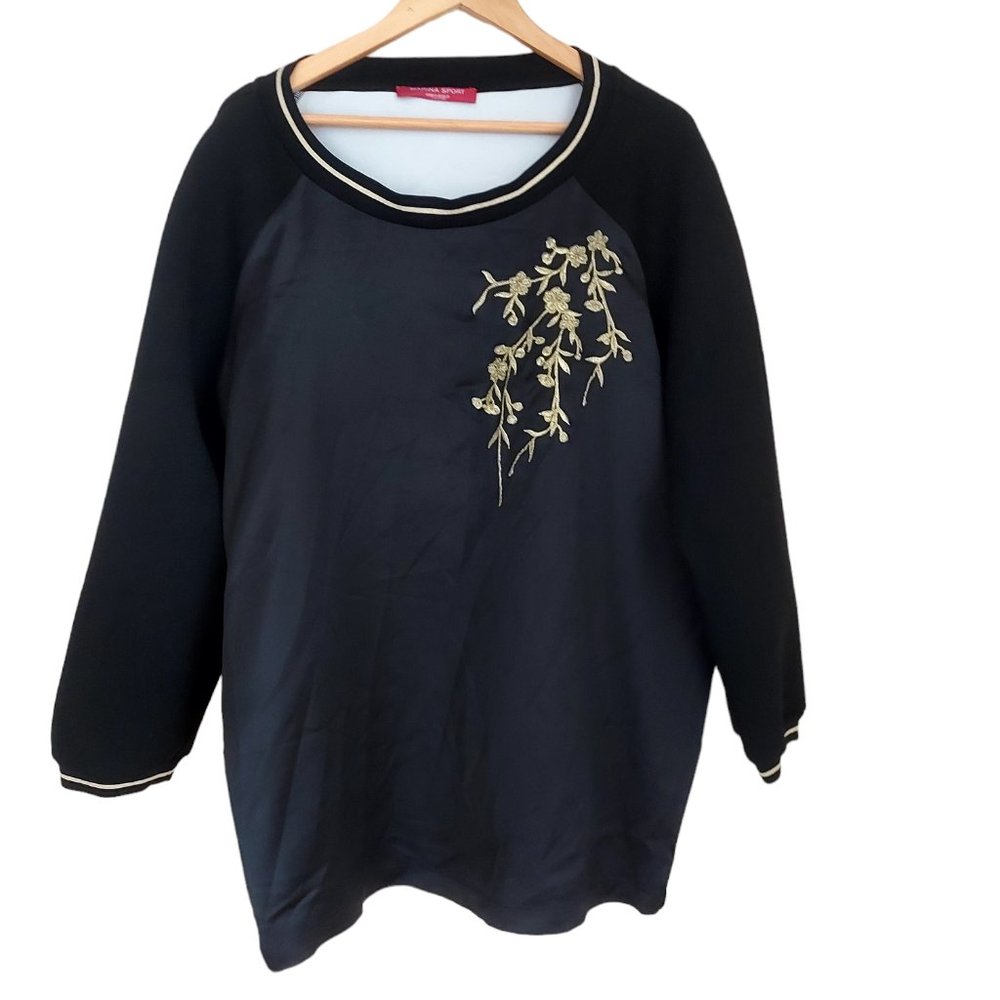 Marina Rinaldi Black plus sz oversized XL embellished Felpa sweatshirt crystal